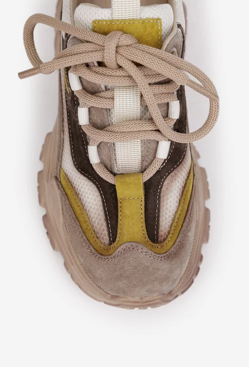 Pantofi dama NUR multicolori din piele intoarsa si material textil