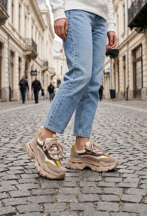 Pantofi dama NUR multicolori din piele intoarsa si material textil