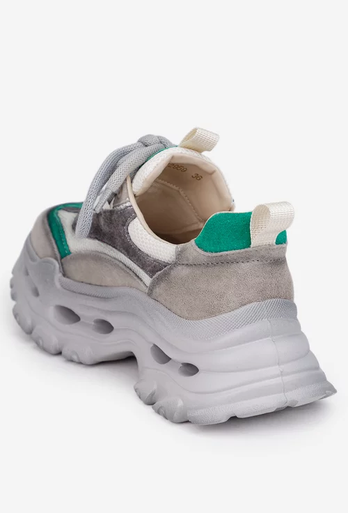 Pantofi dama NUR multicolori din piele intoarsa si material textil