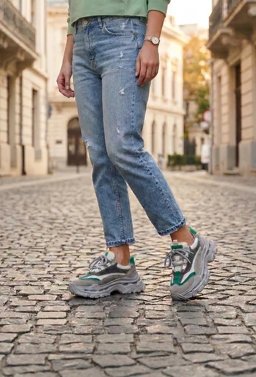 Pantofi dama NUR multicolori din piele intoarsa si material textil