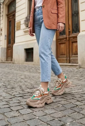 Pantofi dama NUR multicolori din piele intoarsa si material textil