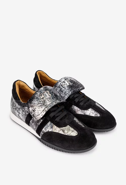 Pantofi dama NUR negri cu argintiu din piele