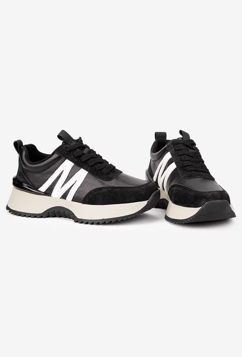 Pantofi dama NUR negri din piele cu detalii albe