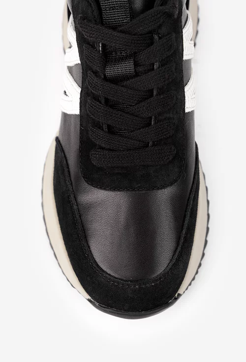 Pantofi dama NUR negri din piele cu detalii albe