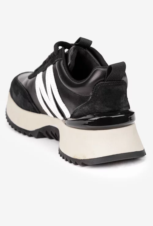 Pantofi dama NUR negri din piele cu detalii albe