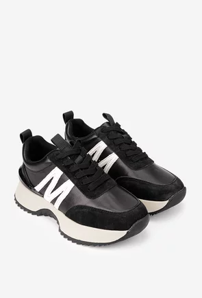 Pantofi dama NUR negri din piele cu detalii albe