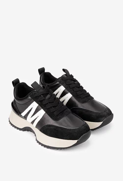 Pantofi dama NUR negri din piele cu detalii albe