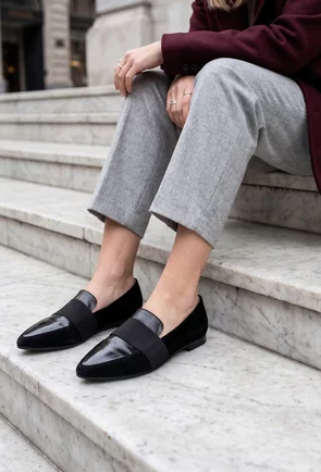 Pantofi dama NUR negri din piele cu varful ascutit