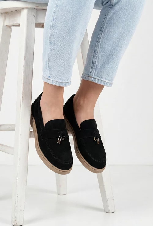 Pantofi dama NUR negri din piele intoarsa