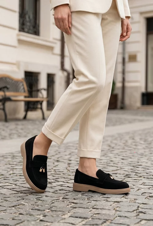 Pantofi dama NUR negri din piele intoarsa picture - 2