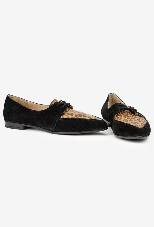 Pantofi dama NUR negri din piele intoarsa cu model picture - 5