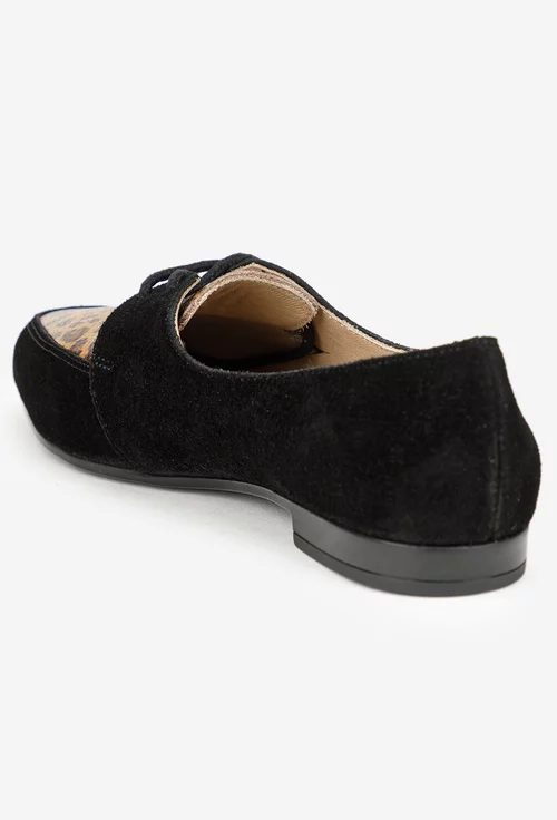 Pantofi dama NUR negri din piele intoarsa cu model picture - 3