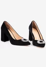 Pantofi dama NUR negri din piele intoarsa cu ornament