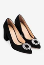 Pantofi dama NUR negri din piele intoarsa cu ornament