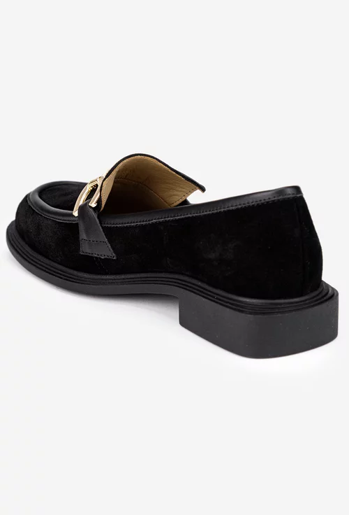 Pantofi dama NUR negri din piele intoarsa cu ornament