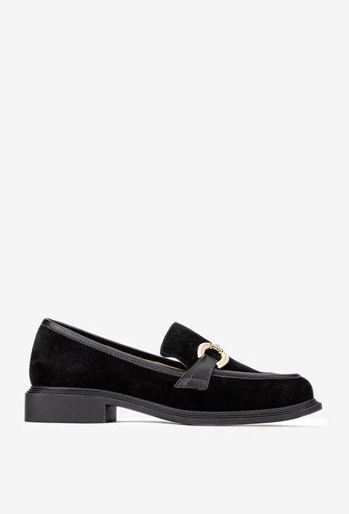Pantofi dama NUR negri din piele intoarsa cu ornament