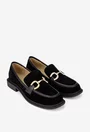 Pantofi dama NUR negri din piele intoarsa cu ornament