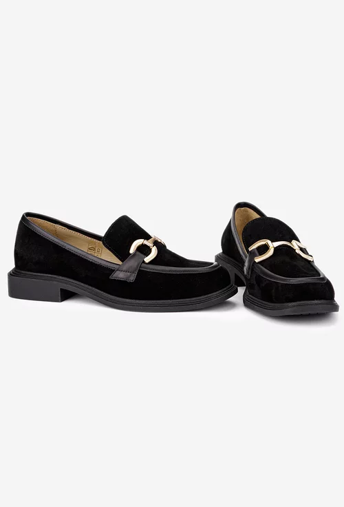 Pantofi dama NUR negri din piele intoarsa cu ornament