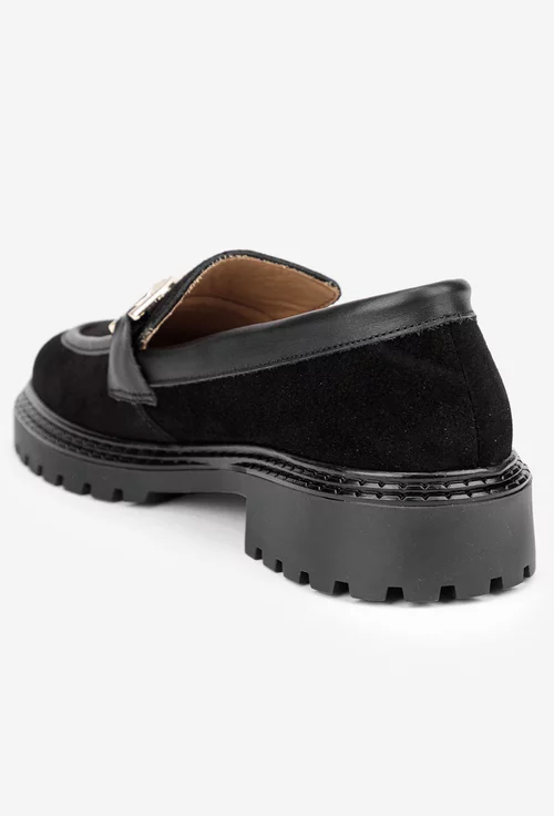 Pantofi dama NUR negri din piele intoarsa cu ornament picture - 5