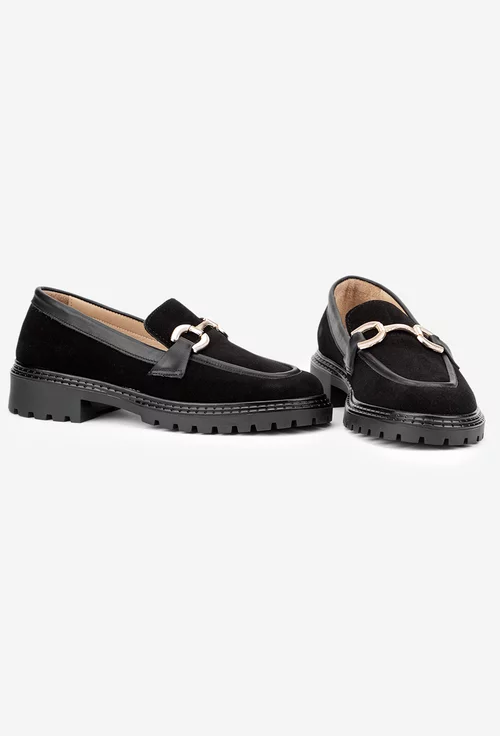 Pantofi dama NUR negri din piele intoarsa cu ornament picture - 7