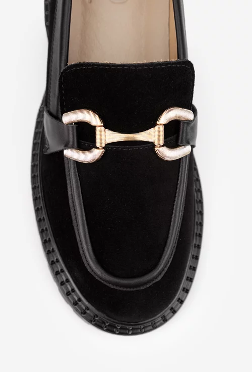 Pantofi dama NUR negri din piele intoarsa cu ornament picture - 8
