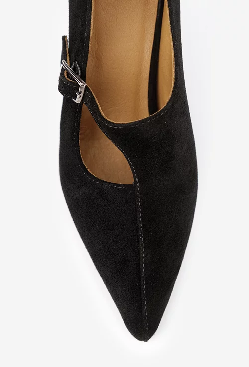 Pantofi dama NUR negri din piele intoarsa cu varful ascutit picture - 8