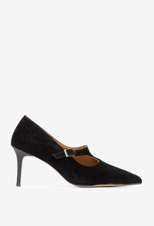 Pantofi dama NUR negri din piele intoarsa cu varful ascutit picture - 4