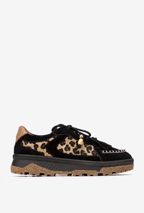 Pantofi dama NUR negri din piele intoarsa si animal print picture - 3