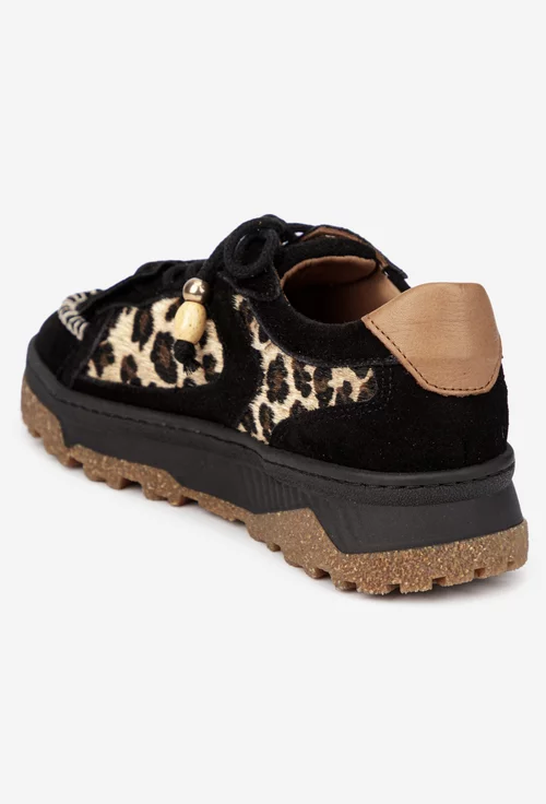 Pantofi dama NUR negri din piele intoarsa si animal print picture - 4