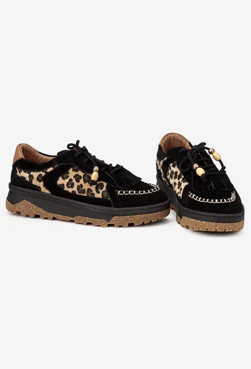 Pantofi dama NUR negri din piele intoarsa si animal print picture - 6
