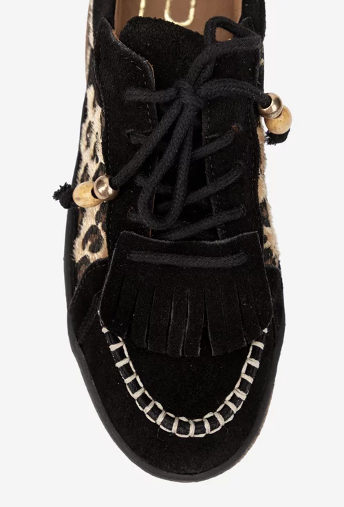Pantofi dama NUR negri din piele intoarsa si animal print picture - 7