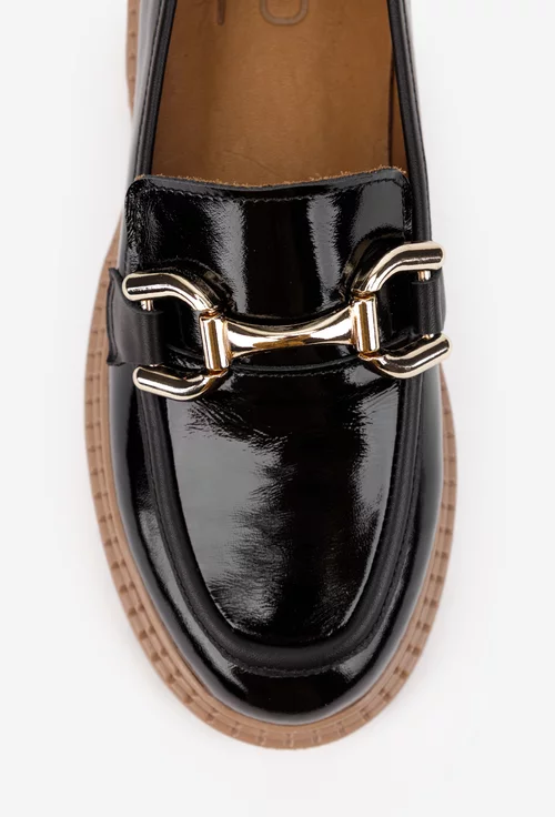 Pantofi dama NUR negri din piele lacuita cu ornament