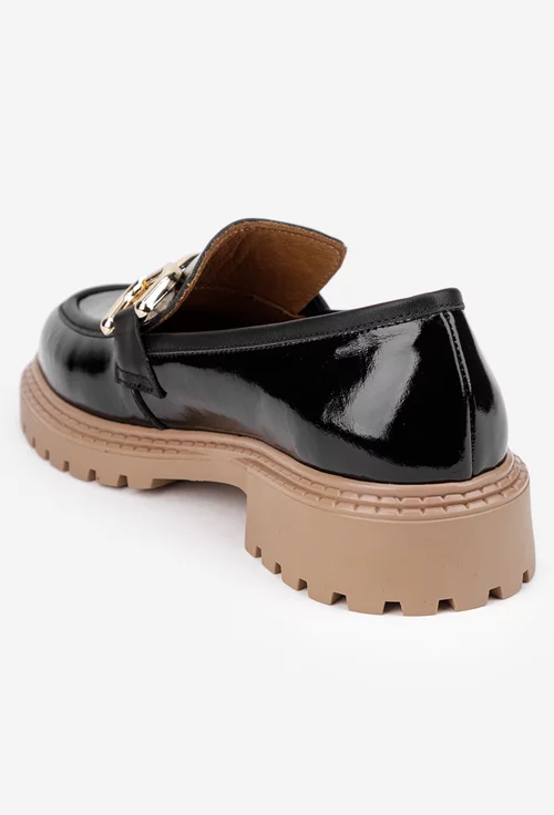 Pantofi dama NUR negri din piele lacuita cu ornament