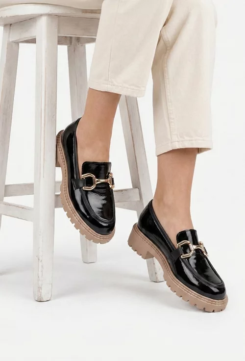 Pantofi dama NUR negri din piele lacuita cu ornament