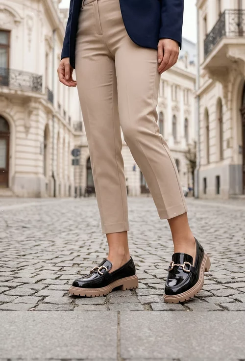 Pantofi dama NUR negri din piele lacuita cu ornament picture - 3
