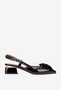 Pantofi dama NUR negri din piele lacuita cu ornament floare