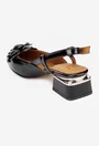 Pantofi dama NUR negri din piele lacuita cu ornament floare