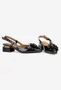 Pantofi dama NUR negri din piele lacuita cu ornament floare