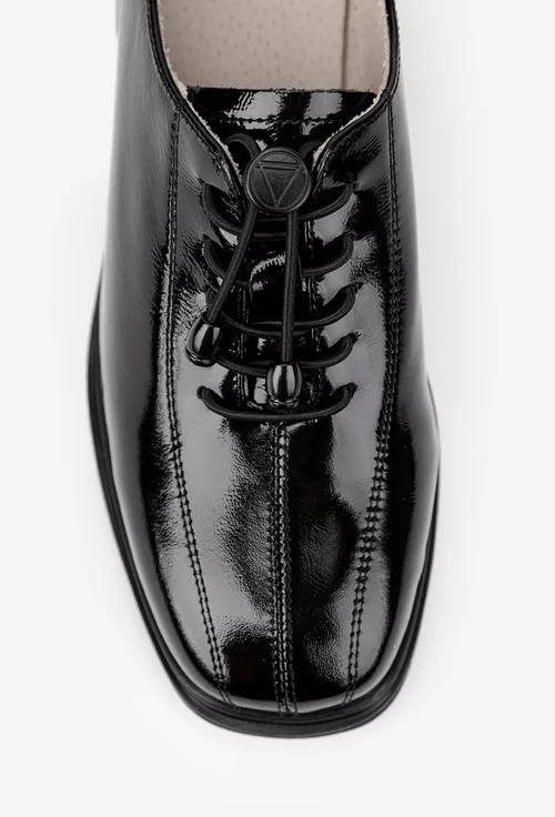 Pantofi dama NUR negri din piele lacuita cu siret elastic