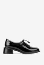 Pantofi dama NUR negri din piele lacuita cu siret elastic