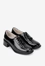 Pantofi dama NUR negri din piele lacuita cu siret elastic