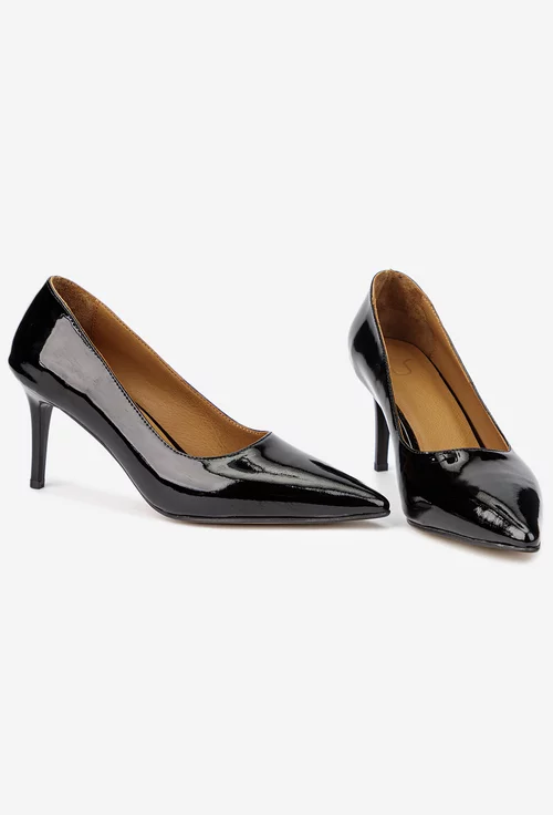 Pantofi dama NUR negri din piele lacuita cu toc subtire picture - 6