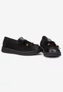 Pantofi dama NUR negri din piele nabuc cu ornament