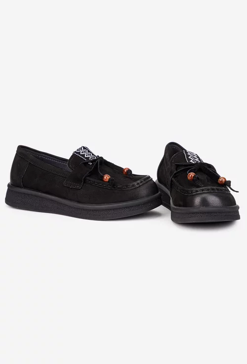 Pantofi dama NUR negri din piele nabuc cu ornament