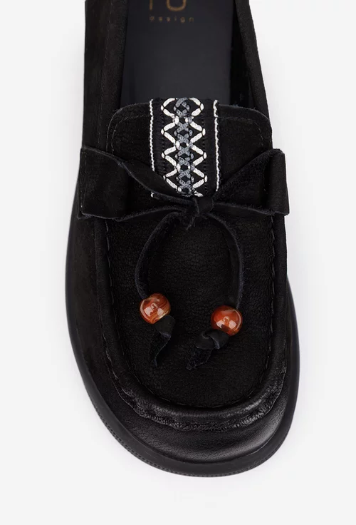 Pantofi dama NUR negri din piele nabuc cu ornament