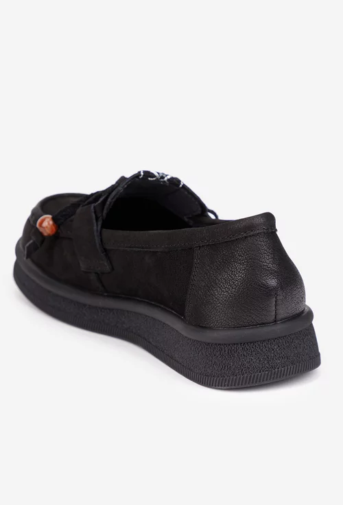 Pantofi dama NUR negri din piele nabuc cu ornament
