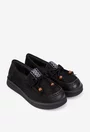 Pantofi dama NUR negri din piele nabuc cu ornament