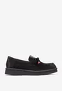 Pantofi dama NUR negri din piele nabuc cu ornament