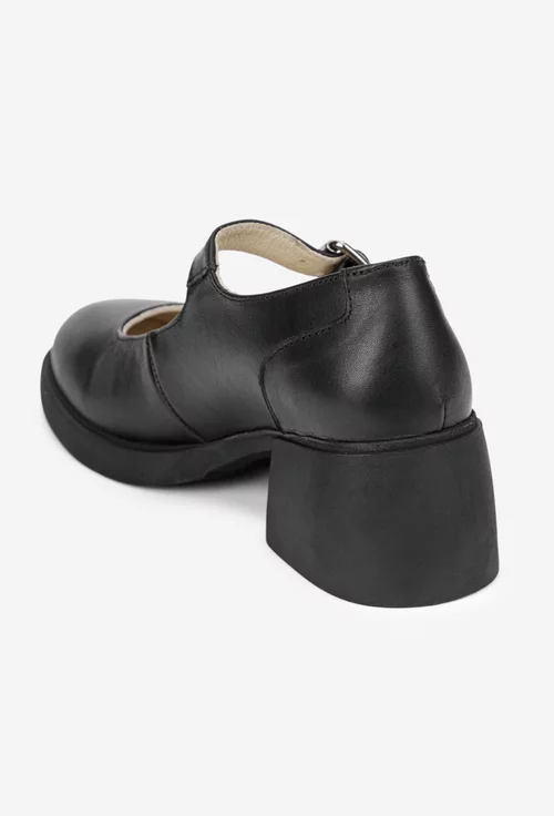 Pantofi dama NUR negri din piele naturala cu bareta