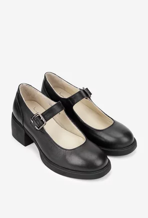 Pantofi dama NUR negri din piele naturala cu bareta